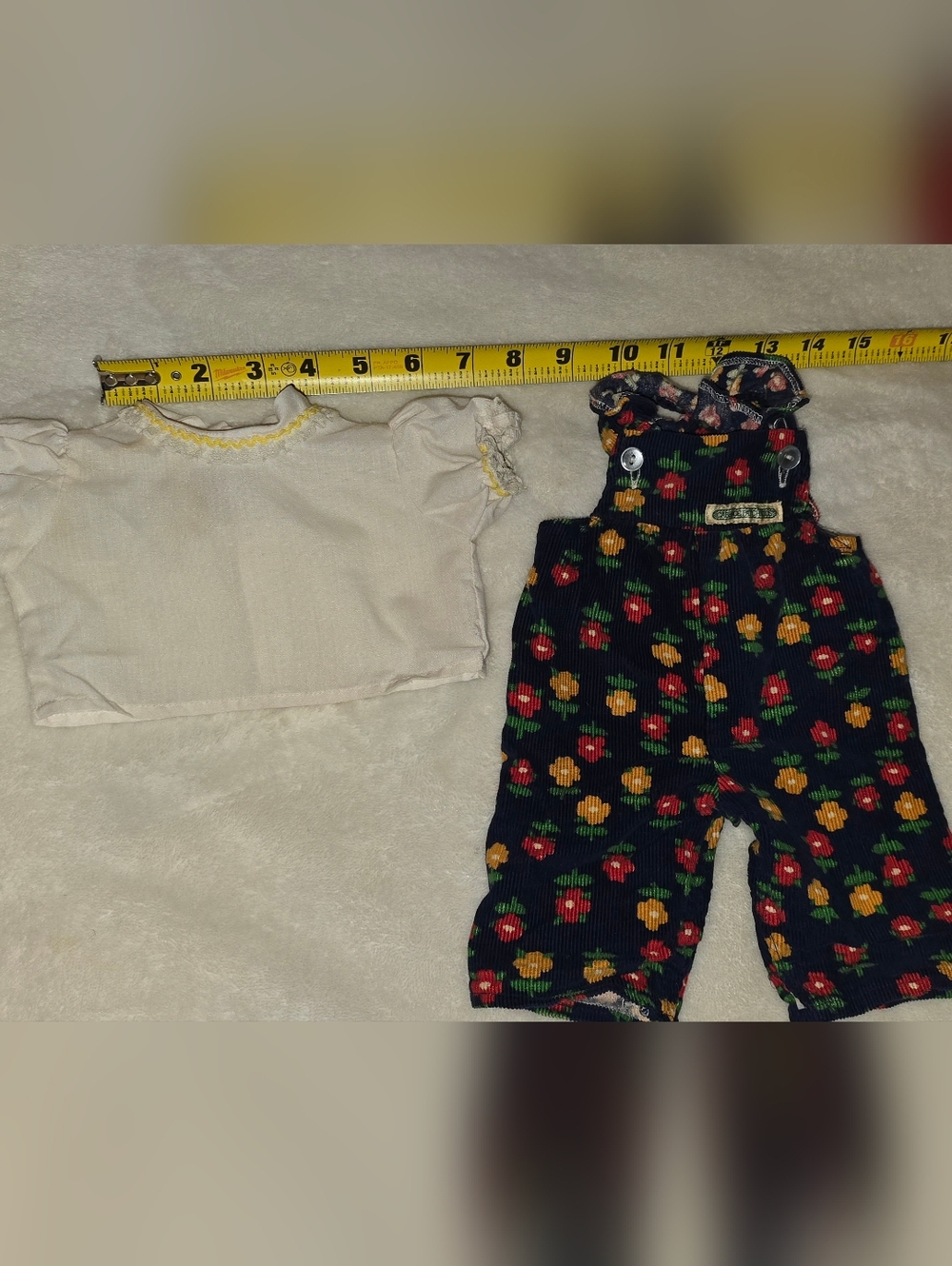 Vintage Cabbage Patch Kids Clothes Corduroy Floral Overalls White Ruffle Shirt - Picture 11 of 11